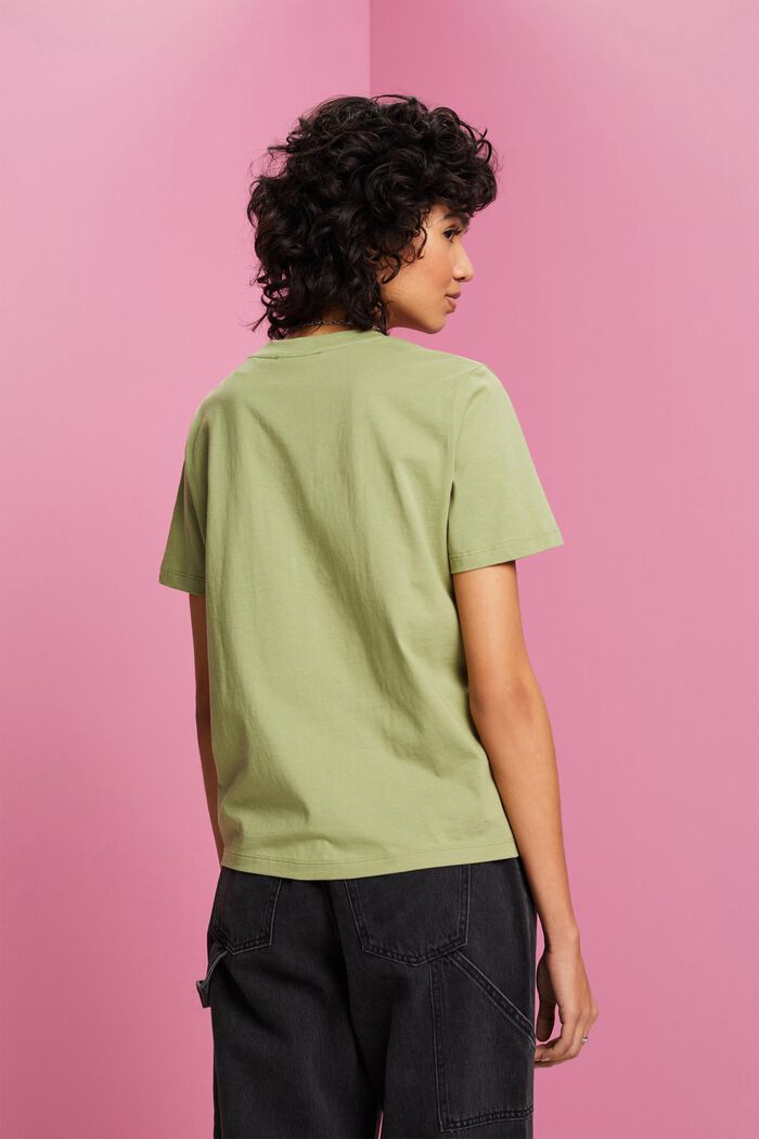 Bomulls-T-shirt med blomtryck, PISTACHIO GREEN, detail image number 3