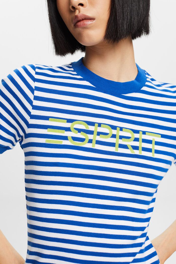Randig bomulls-T-shirt med logotryck, BRIGHT BLUE, detail image number 2