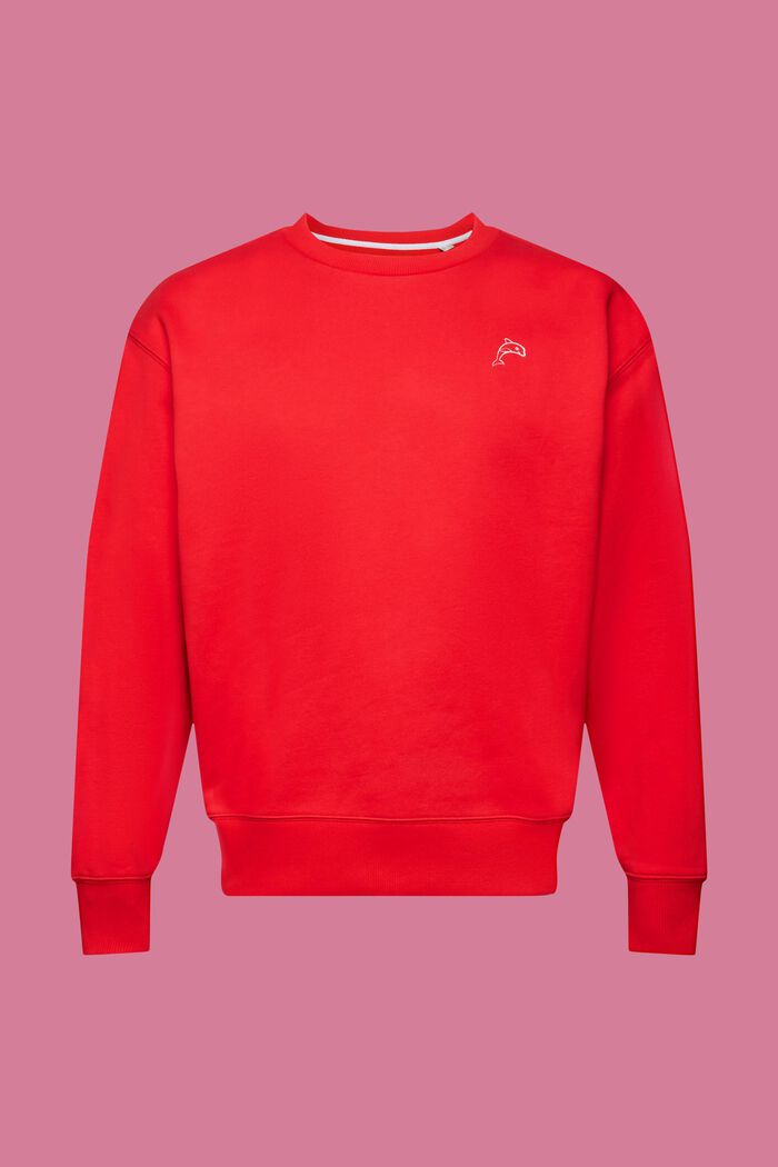 Sweatshirt med litet delfintryck, ORANGE RED, detail image number 6