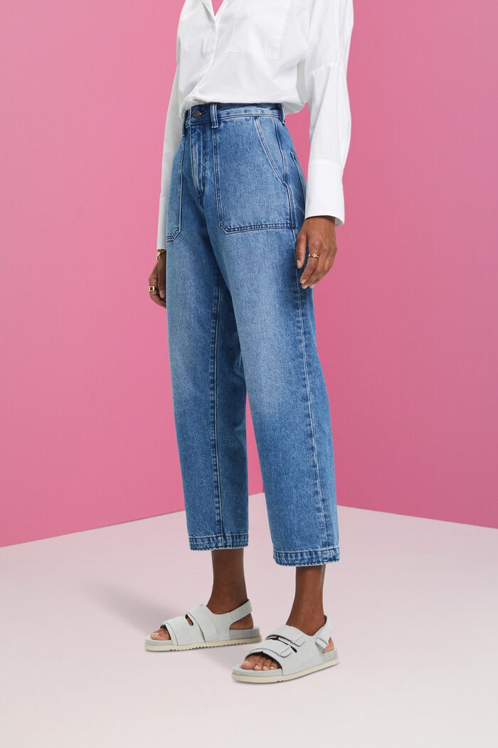 Jeans i dad-modell av hållbar bomull, BLUE MEDIUM WASHED, detail image number 0