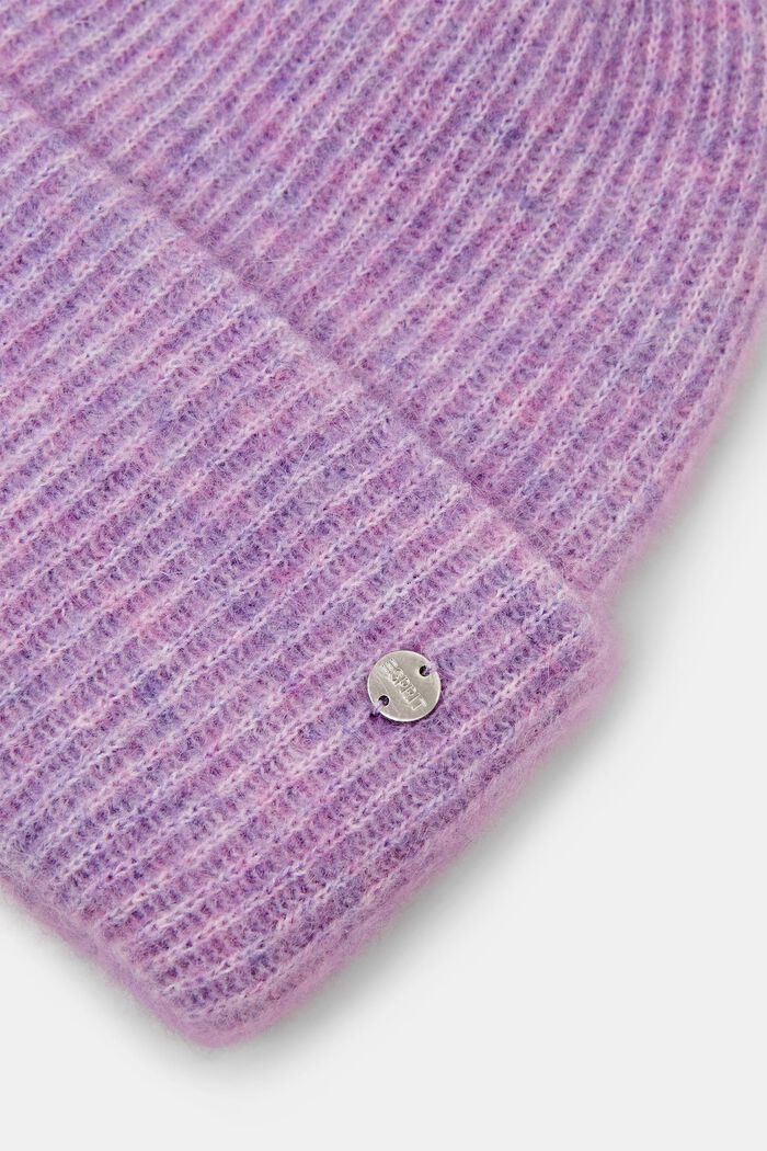 Ribbstickad beanie i mohair-/ullmix, LAVENDER, detail image number 1