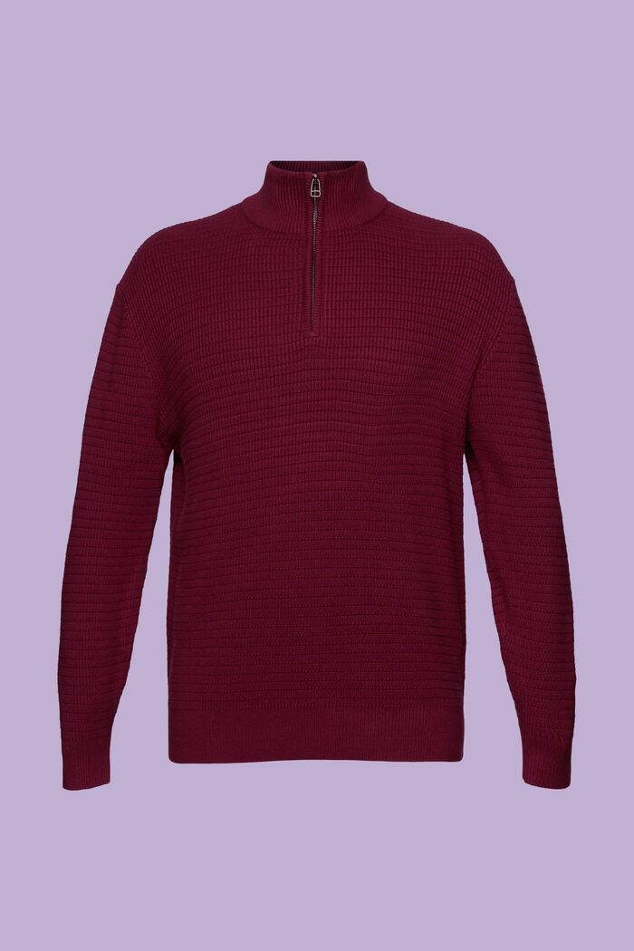 Stickad tröja i texturerad bomull, GARNET RED, detail image number 7