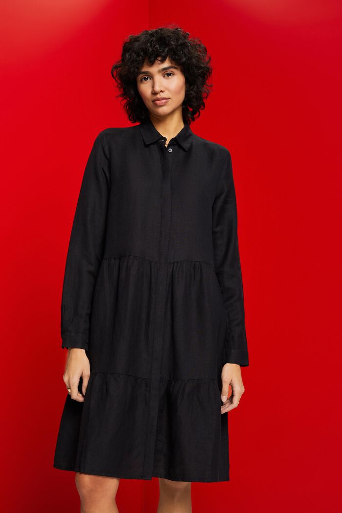 Skjortklänning i minilängd av linnemix, BLACK, detail image number 0