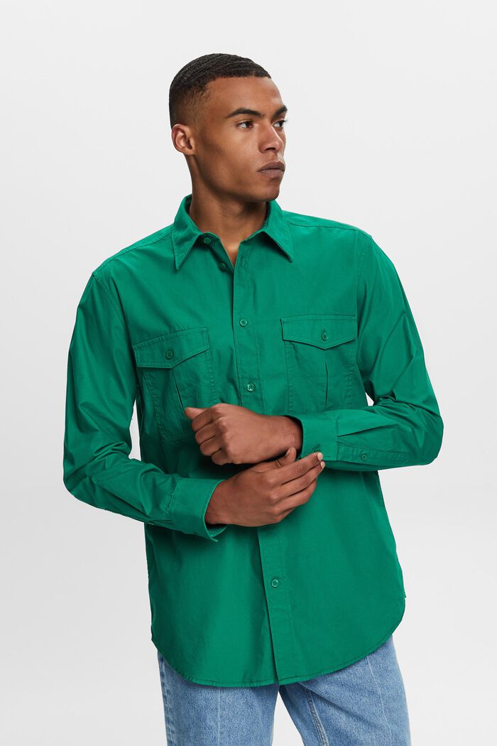 Utilityskjorta i bomull, DARK GREEN, detail image number 0