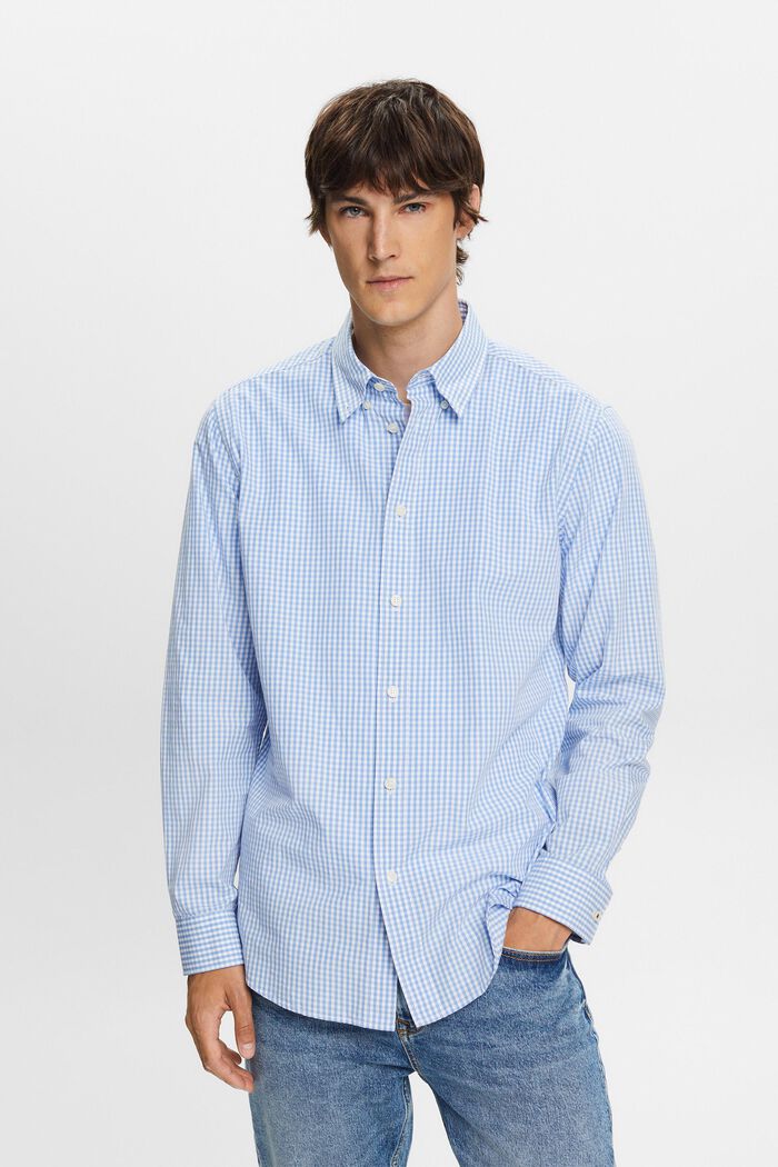 Vichy button down-skjorta, 100 % bomull, BRIGHT BLUE, detail image number 0