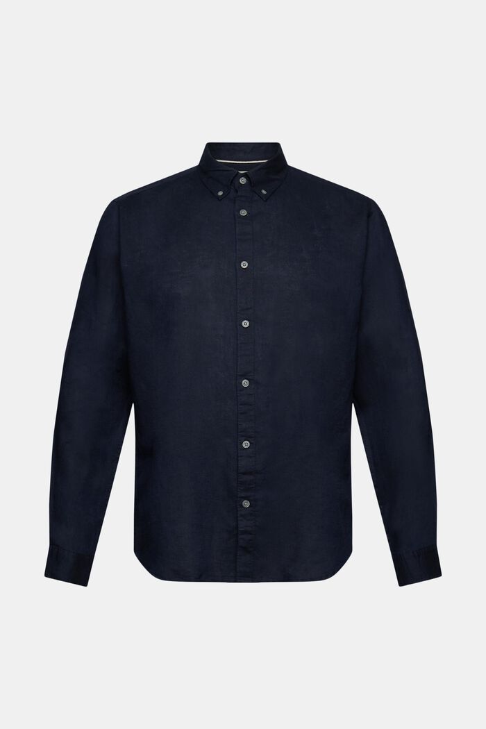 Button down-skjorta i blandad bomull och linne, NAVY, detail image number 6