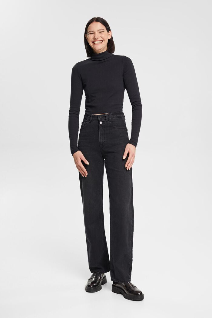 Jeans i 80-talsmodell, 100% bomull, BLACK DARK WASHED, detail image number 1