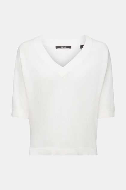Kortärmad stickad tröja, OFF WHITE, overview
