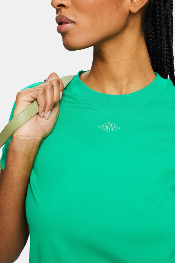 T-shirt i pimabomull med broderad logo, GREEN, detail image number 3