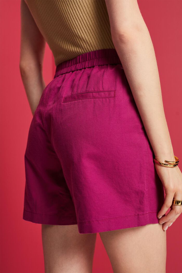 Dra-på-shorts, mix av linne och bomull, DARK PINK, detail image number 4