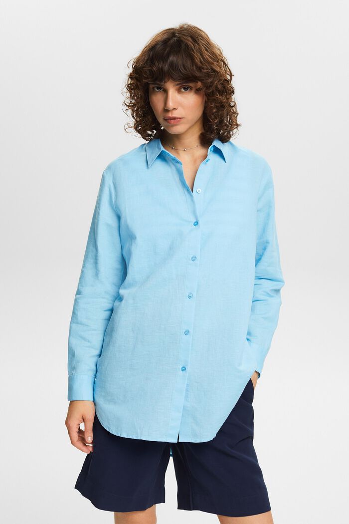 Skjorta i linne-bomullsmix, LIGHT TURQUOISE, detail image number 0