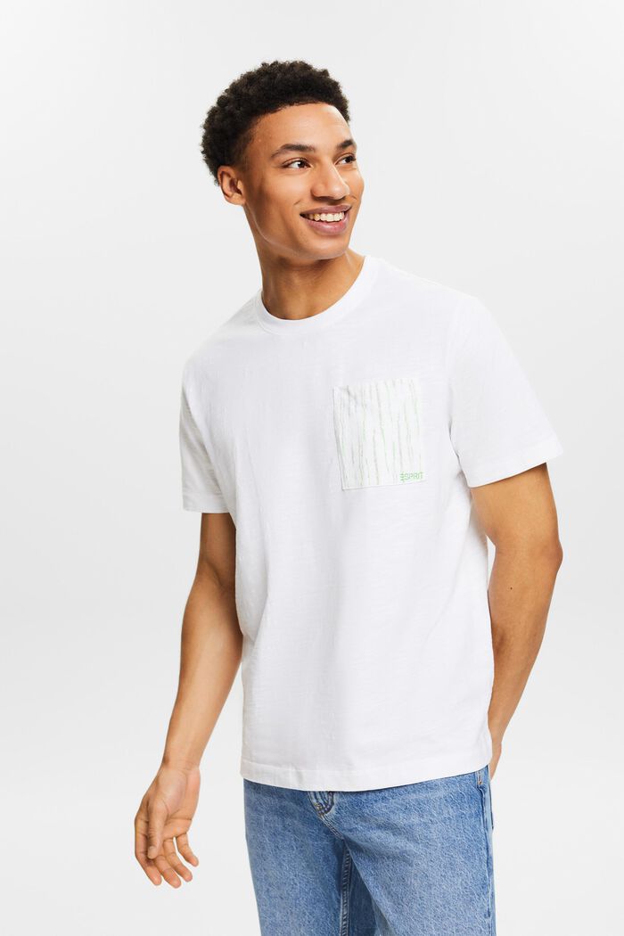 T-shirt av slub-bomull med logo på fickan, WHITE, detail image number 0