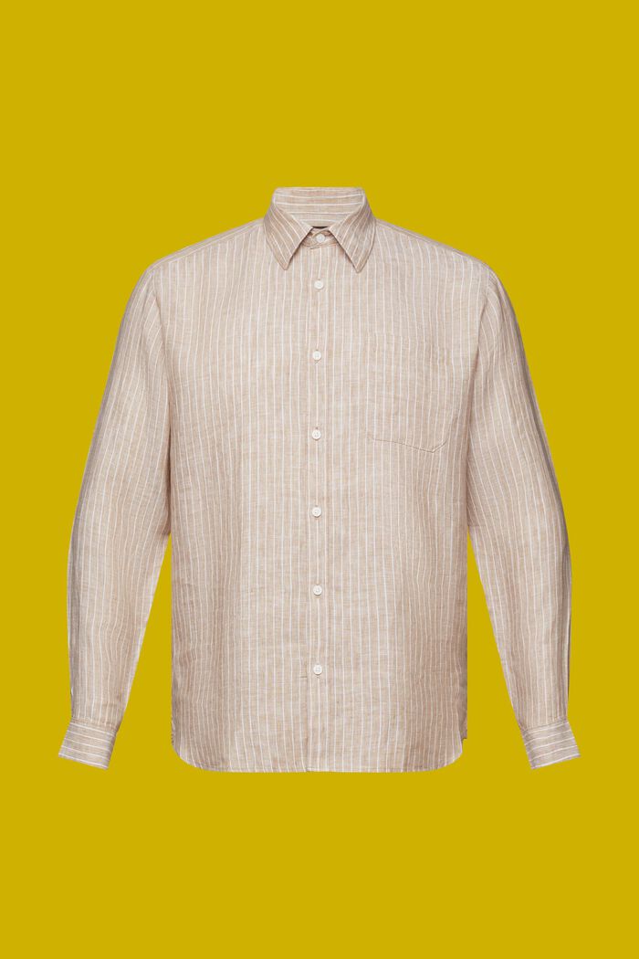 Randig skjorta, 100% linne, SAND, detail image number 6