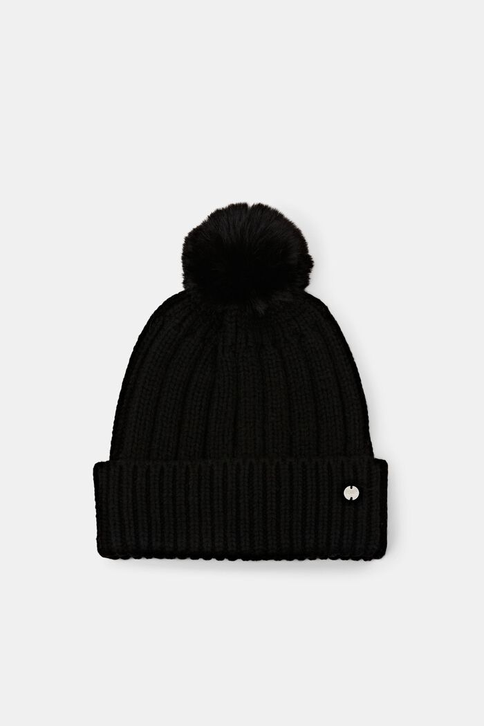 Ribbstickad beanie, ullmix, BLACK, detail image number 0