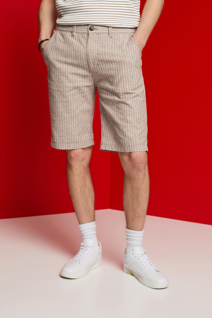 Randiga chino-shorts, bomull-linnemix, BEIGE, detail image number 0