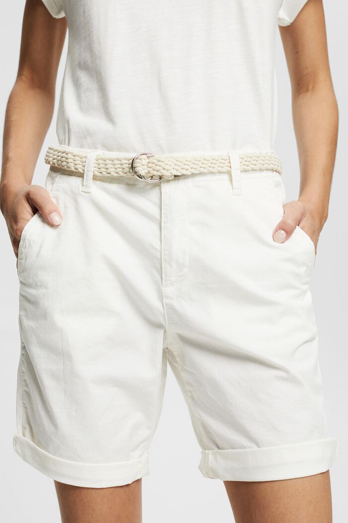 Shorts med vävt skärp, WHITE, detail image number 2