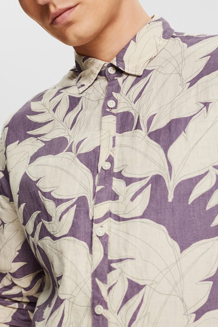 Mönstrad skjorta i 100% linne, DARK MAUVE, detail image number 2