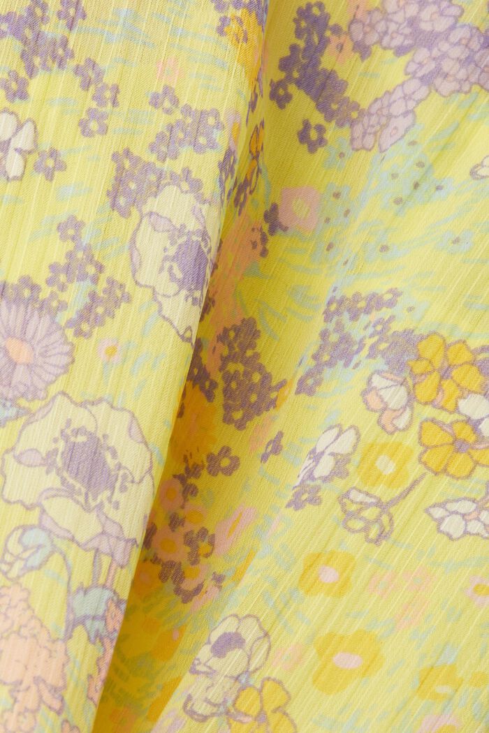 Blommig chiffongblus med rynkning, LIGHT YELLOW, detail image number 6