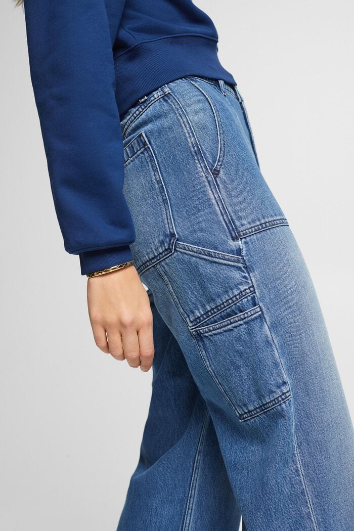 Jeans i snickarmodell med hög midja, BLUE MEDIUM WASHED, detail image number 2