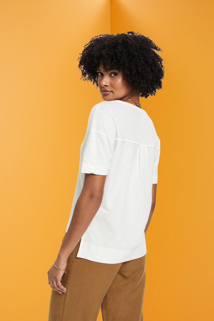 V-ringad T-shirt i linnemix, OFF WHITE, detail image number 3