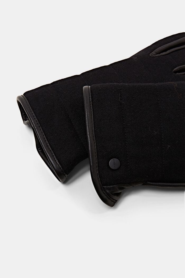 Handskar i blandning av skinn och ull, BLACK, detail image number 1