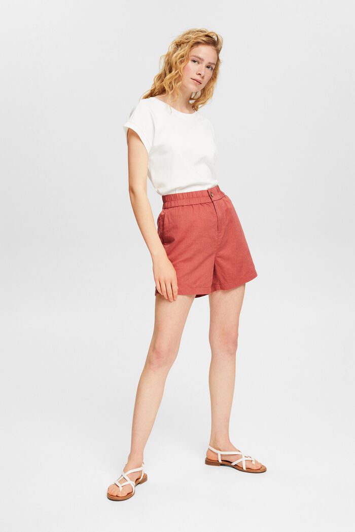 Med linneandel: Shorts med resårlinning, TERRACOTTA, detail image number 7