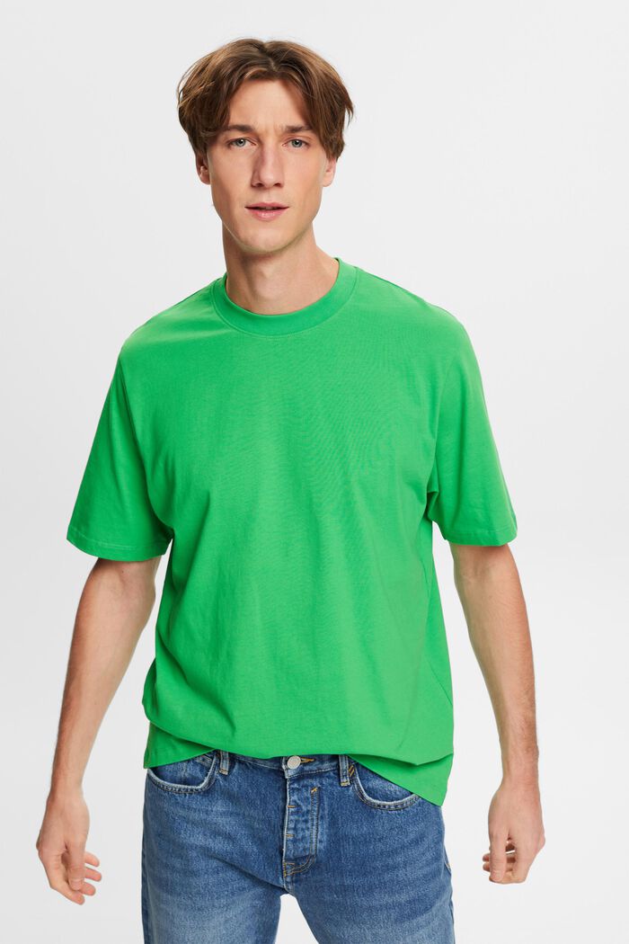 Bomulls-T-shirt med rund ringning, GREEN, detail image number 0
