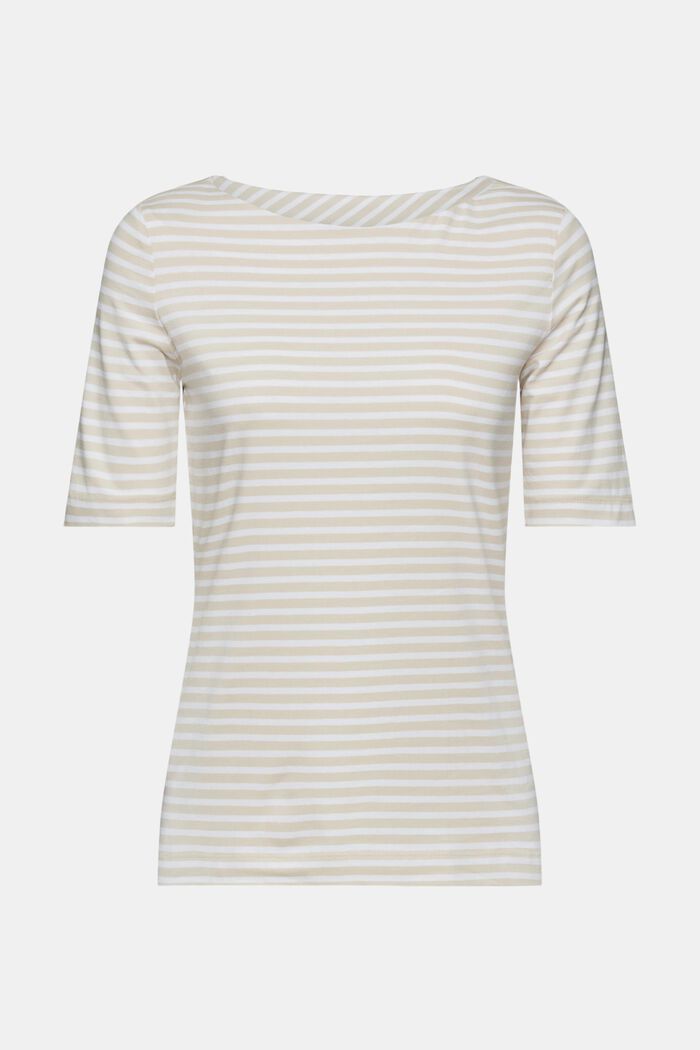 Randig T-shirt i bomull med båtringning, LIGHT TAUPE, detail image number 6