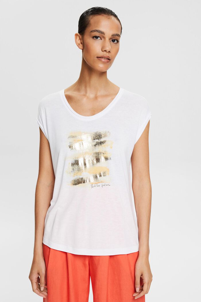 T-shirt med glittertryck, LENZING™ ECOVERO™, WHITE, detail image number 0