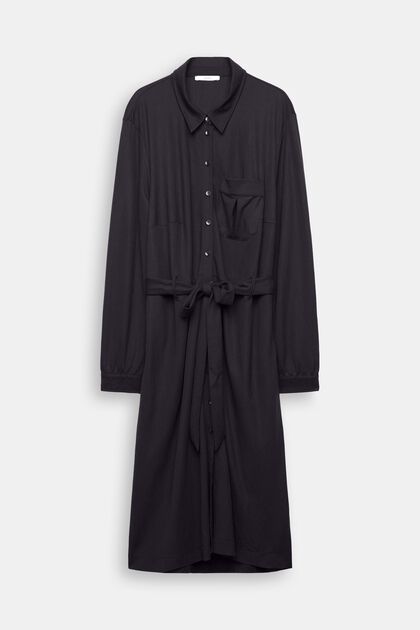 CURVY skjortklänning med knytskärp, BLACK, overview