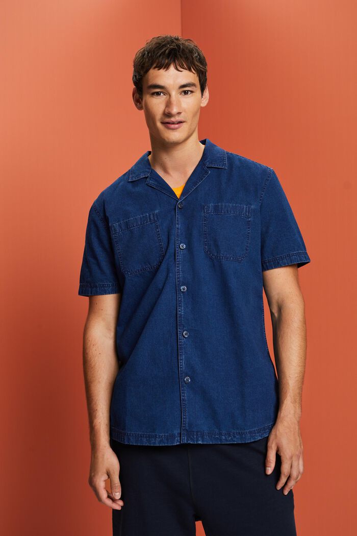 Kortärmad jeansskjorta, 100% bomull, BLUE DARK WASHED, detail image number 0