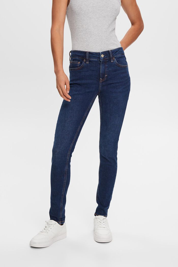 Skinny-jeans med mellanhög midja, BLUE DARK WASHED, detail image number 0