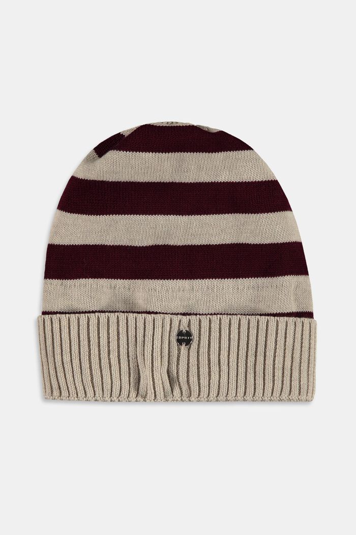 Stickad beanie med ränder, BORDEAUX RED, detail image number 0