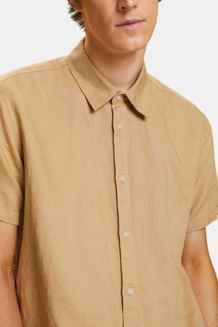 Kortärmad skjorta i mix av linne och bomull, BEIGE, detail image number 2