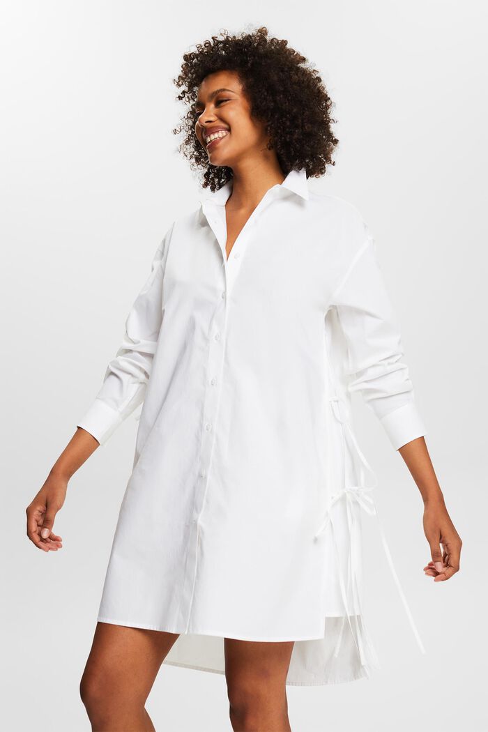 Skjortklänning i poplin med knytdetalj, WHITE, detail image number 0