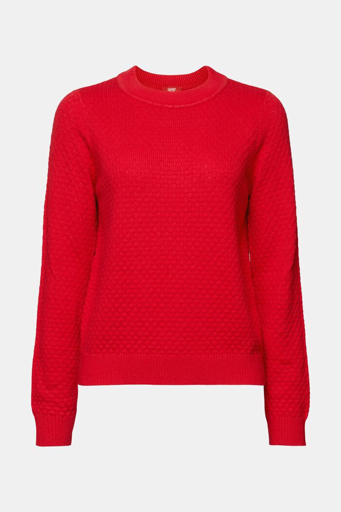 Strukturerad stickad tröja, bomullsmix, DARK RED, detail image number 6