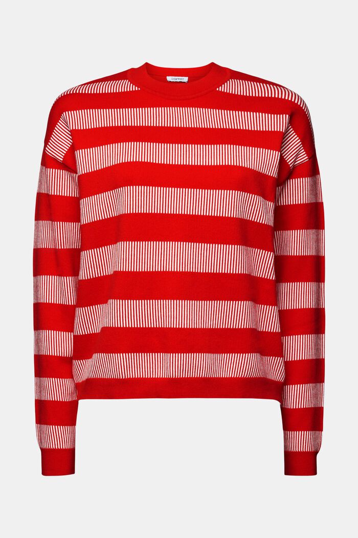 Rundringad tröja med jacquardränder, RED, detail image number 6