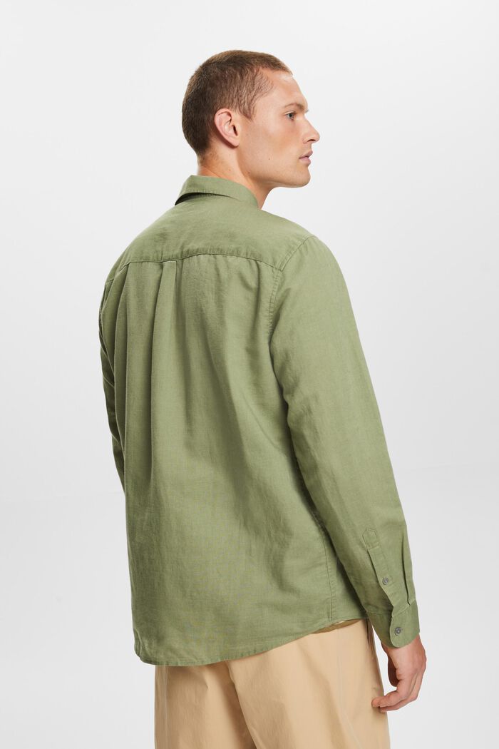 Button down-skjorta i blandad bomull och linne, LIGHT KHAKI, detail image number 3