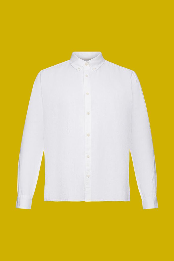 Button down-skjorta i blandad bomull och linne, WHITE, detail image number 7