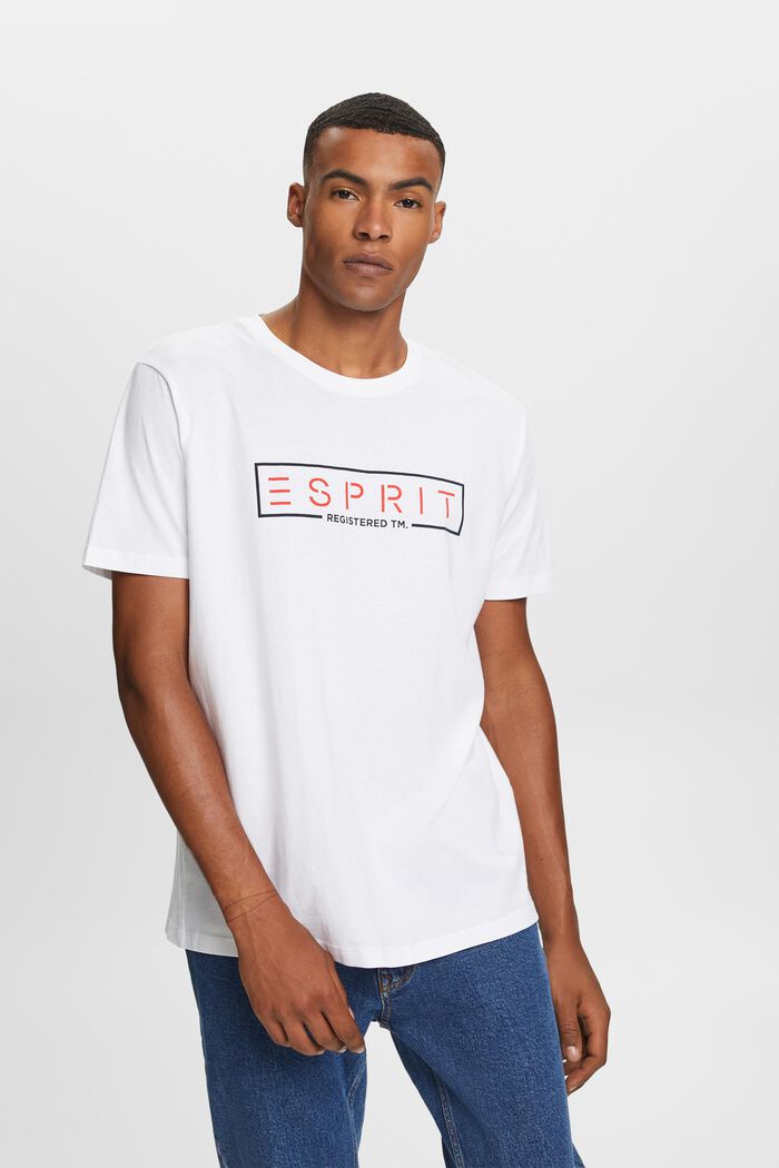 Jersey-T-shirt med logo, 100% bomull, WHITE, detail image number 0