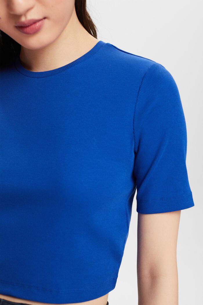 Ribbad kort T-shirt av bomull, BRIGHT BLUE, detail image number 3