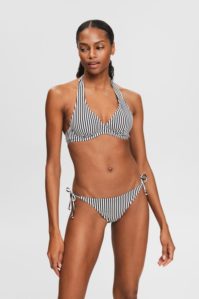 Randig bikiniunderdel med knytning i sidorna, BLACK, detail image number 0