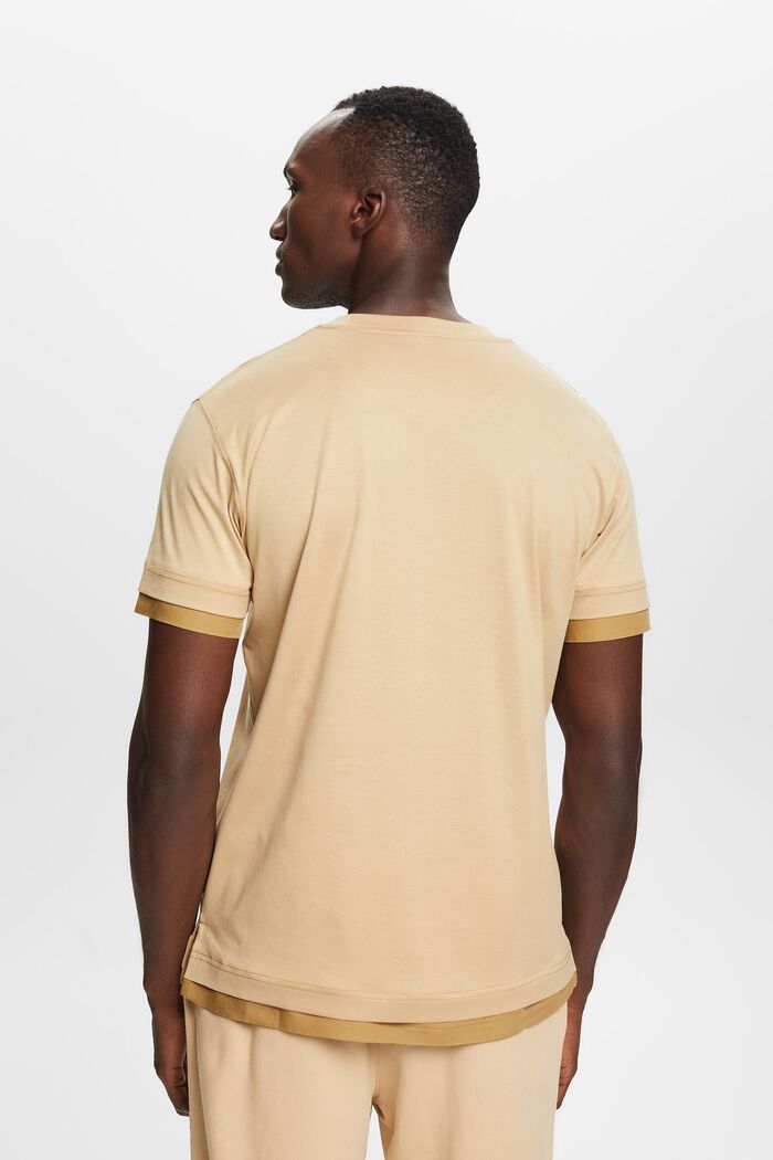 Rundringad T-shirt i lagerlook, 100% bomull, SAND, detail image number 3