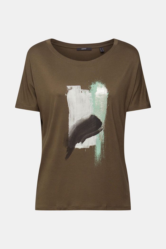 T-shirt med tryck, LENZING™ ECOVERO™, KHAKI GREEN, detail image number 2