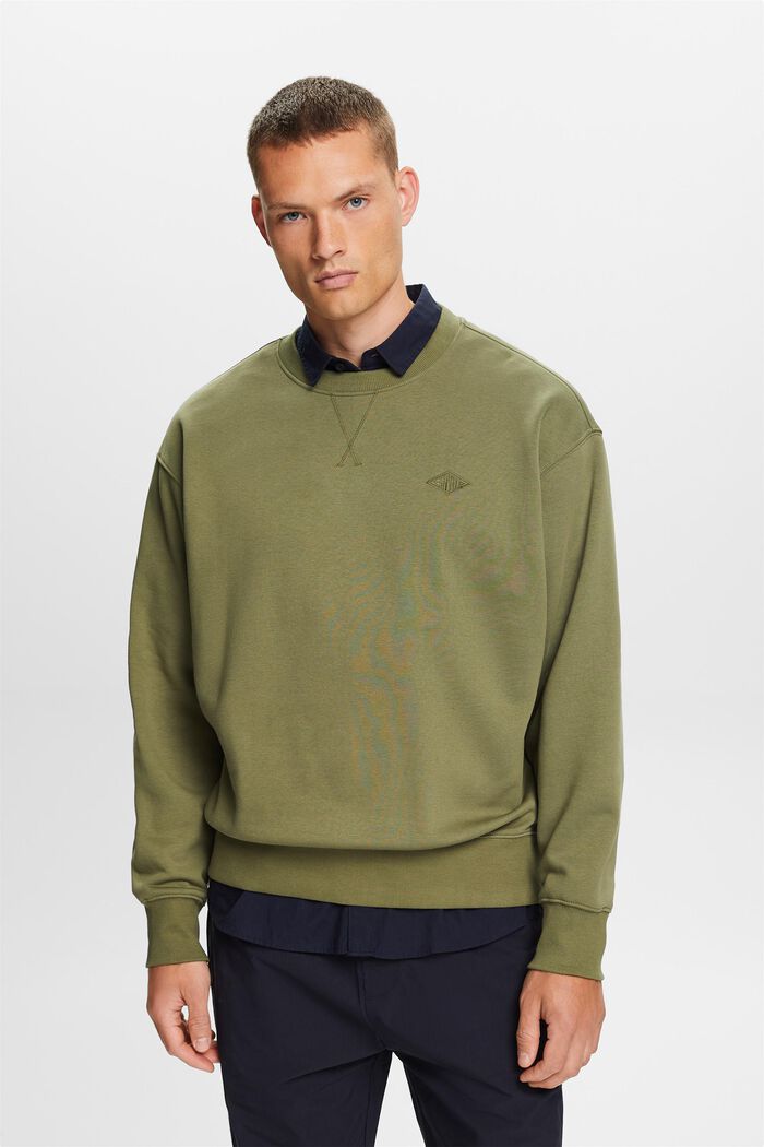 Sweatshirt med logobroderi, LIGHT KHAKI, detail image number 0