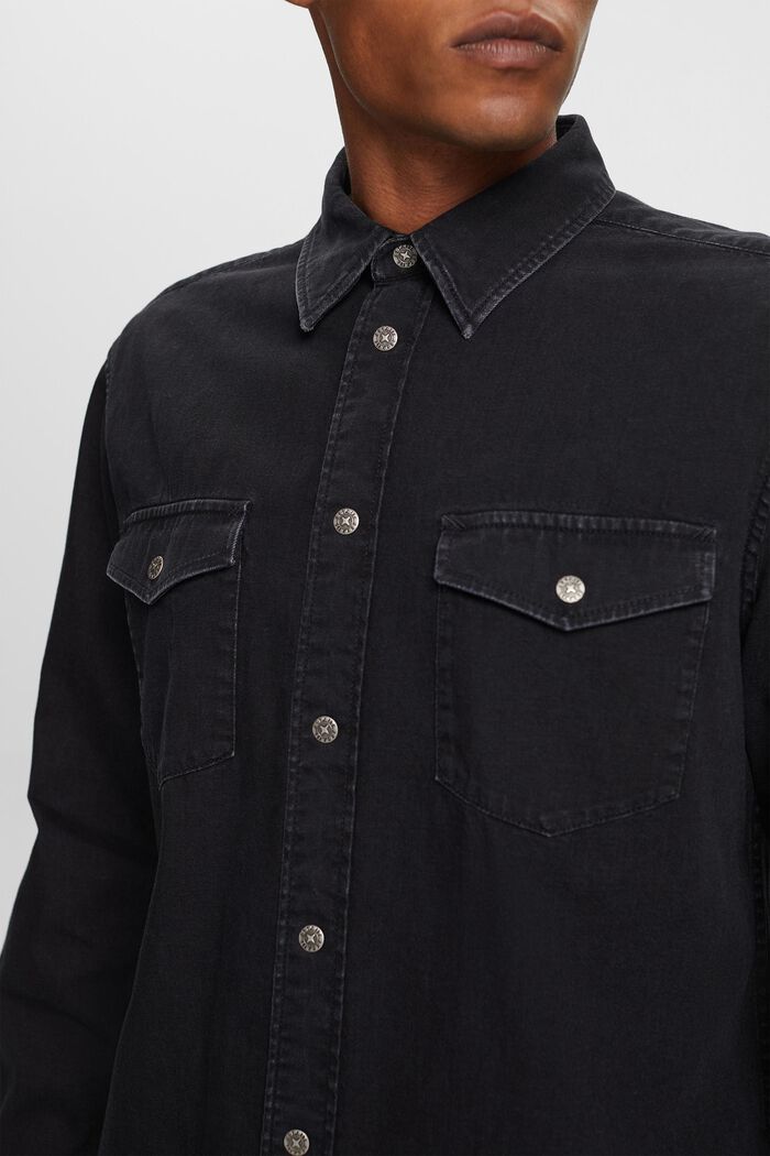 Jeansskjorta, 100% bomull, BLACK DARK WASHED, detail image number 2