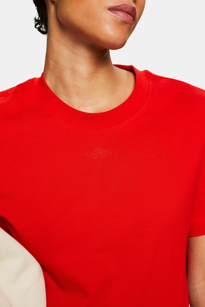 T-shirt i pimabomull med broderad logo, RED, detail image number 3