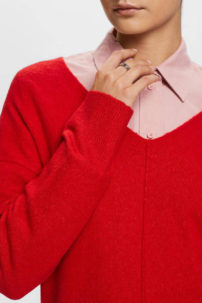 V-ringad tröja i ullmix, DARK RED, detail image number 2