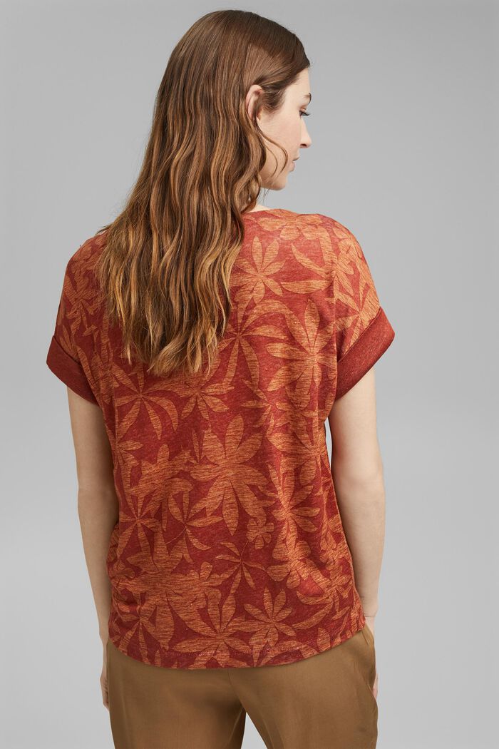 Av 100 % linne: T-shirt med bladmönster, TERRACOTTA, detail image number 3