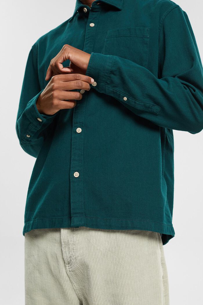 Skjorta i enfärgad twill, DARK TEAL GREEN, detail image number 0